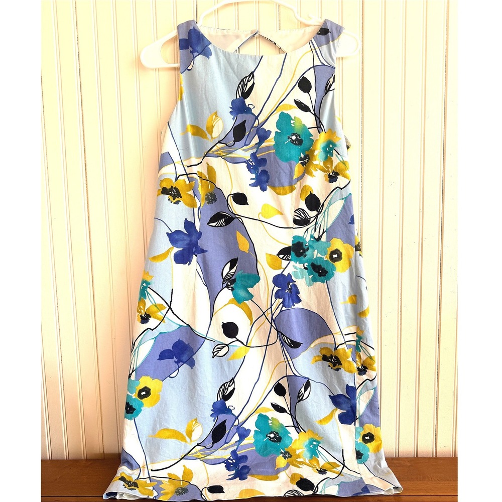 Evan-Picone Floral Sleeveless Cutout Backโ Sheath Dress Blue Yellow Teal Size 8